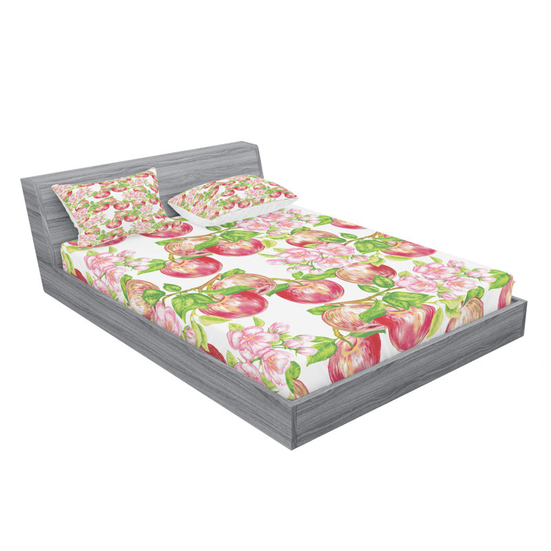 Microfiber Floral Sheet Set, Queen Sheet Set with Fitted Sheet