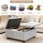 Grand banc de rangement carré, repose-pieds avec deux portes de rangement, table basse de style Mid-Century moderne, incrustation de têtes de clou, gris clair