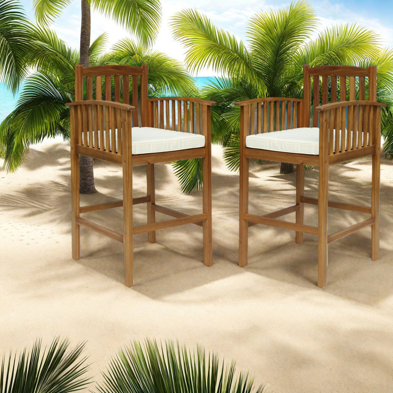 Tabourets de bar durables en bois d'acacia, conception à lattes rustiques pour les réceptions en plein air