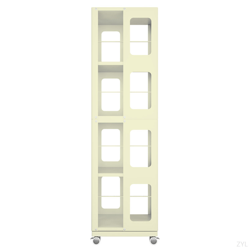 4-Tier All-Steel Rotating Bookshelf With 360° Wheels, Large Size Sturdy & Spacious Book Rack, New Style Yellow Bookshelf,Easy Assembly