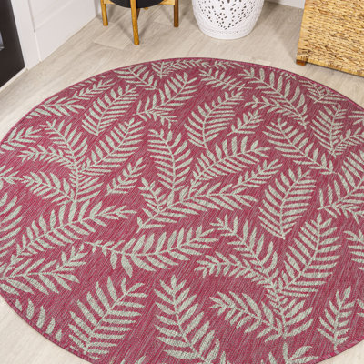 Hesperus Nevis Palm Frond Fuchsia/Light Gray Indoor/Outdoor Rug