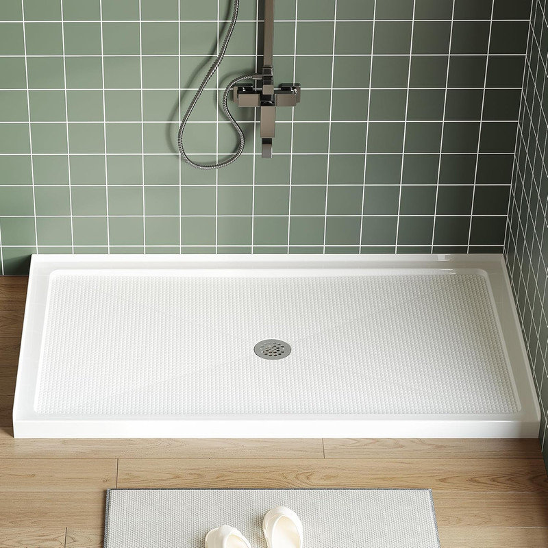 Acrylic PVC Shower Pan with Anti‑Slip Surface, 3‑Side Water Retaining Base & Drain Options for Alcove Bathroom