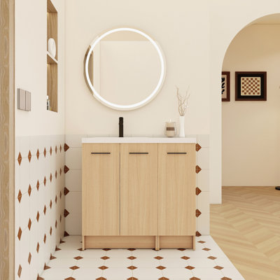 Modular Freestanding Bathroom Vanity with Resin Sink Top, 2-Piece Cabinet (2-Door + 12" 1-Door), Cabinet, Includes Aluminum Handles