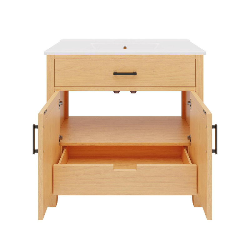Meuble-lavabo sur pied 36 po avec lavabo en céramique, Naturel