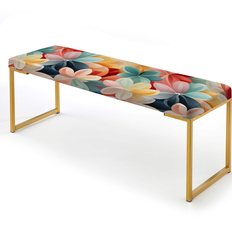 Monochromatic Zen - Floral Upholstered Gold Bench