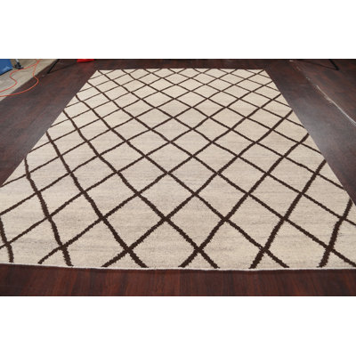 Tapis décoratif en laine de conception unique 7 pi 7 po x 9 pi 6 po noué à la main New Age Ivoire