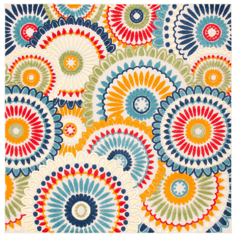 Dellie Performance Geometric Indoor/Outdoor Area Rug, Square 6'7"