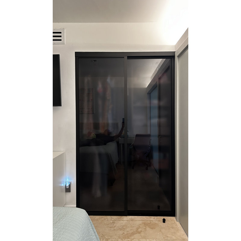 Garde-robe coulissant en verre givré fumé 2 panneaux, 80 po x 80 po , Noir