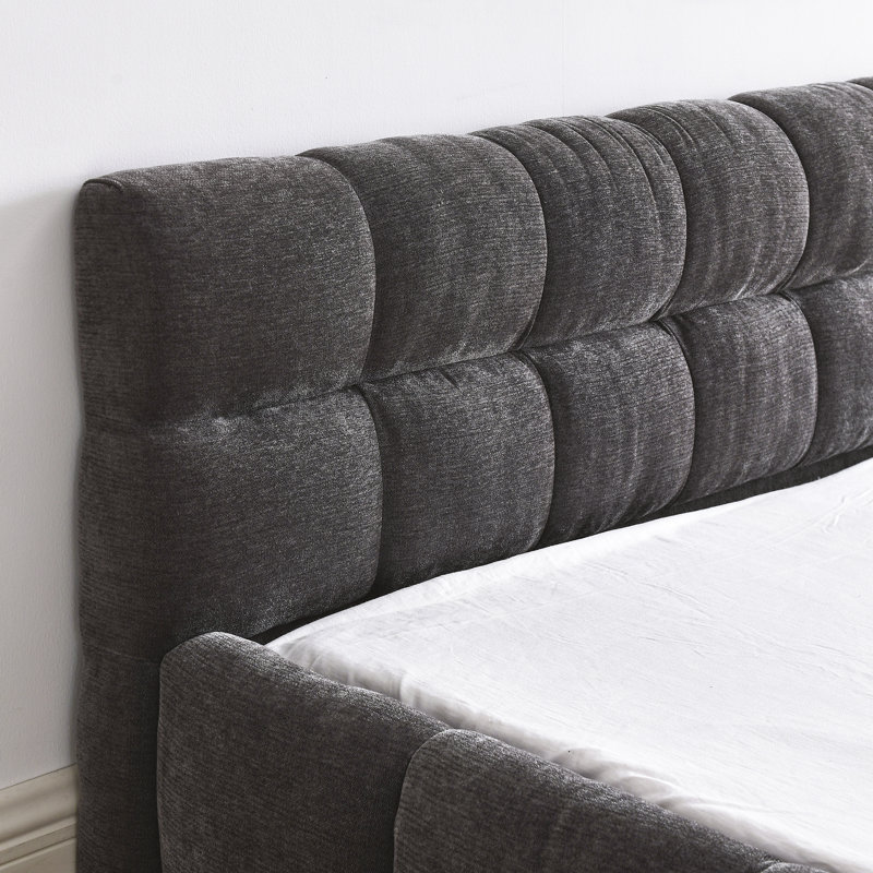 Queen Size Upholstered Bed Frame With Thick Fabric, Chenille Fabric Grounded Queen Size Platform Bed With Headboard And Solid Frame. No Box Spring Needed