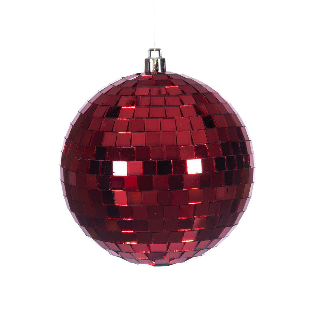 Mirror Ball Ornament, Red, 4" H x 4" W x 4" D, 6