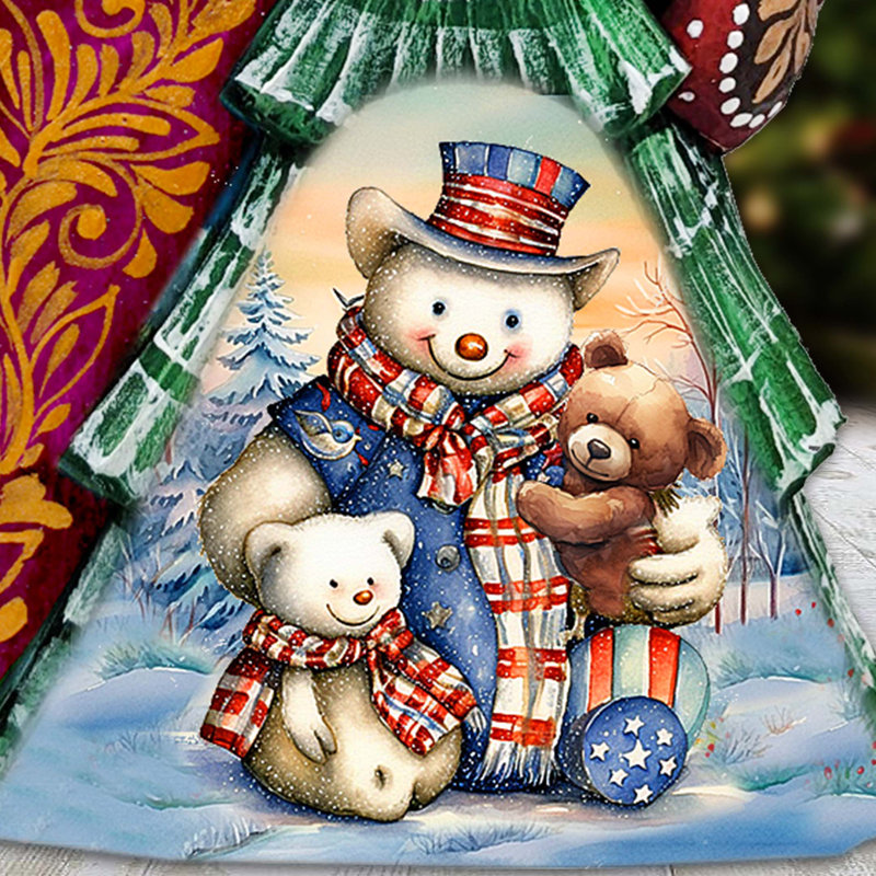 American-Style Snowman Santa Wood Carved Figurine By G. Debrekht