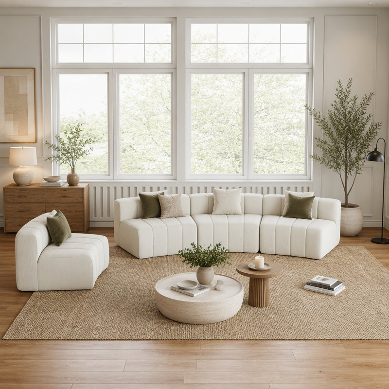 Canapé modulaire courbé en chenille avec 4 coussins, conception semi-circulaire symétrique pour plus de confort et de style dans n'importe quelle pièce