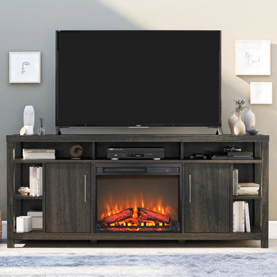 23" Electric Fireplace Insert - Ultra Thin Heater With Log & Impassioned Flame. Remote Control, Timer, Overheat Protection. 1400W, 5000 /H, 11 Temp Settings, 4 Adjustable Brightness Settings. For Tv