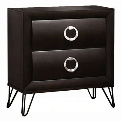 Contemporary Nightstand In Dark Finish With Two Drawers And Metal Legs For Bedroom Ambiance - 24w X 16d 27h Modern Designing 24 Inches Wide, 16 Deep,