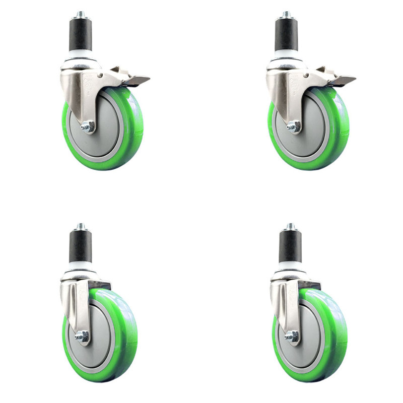 Ensemble de roulettes extensibles 5 pouces en polyuréthane pivotant de 1-1 / 2 pouces et en acier inoxydable 316SS