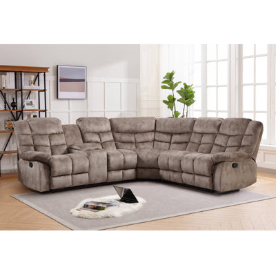 Canapé modulaire inclinable manuel 3 pièces avec porte-gobelets et rangement Karish 