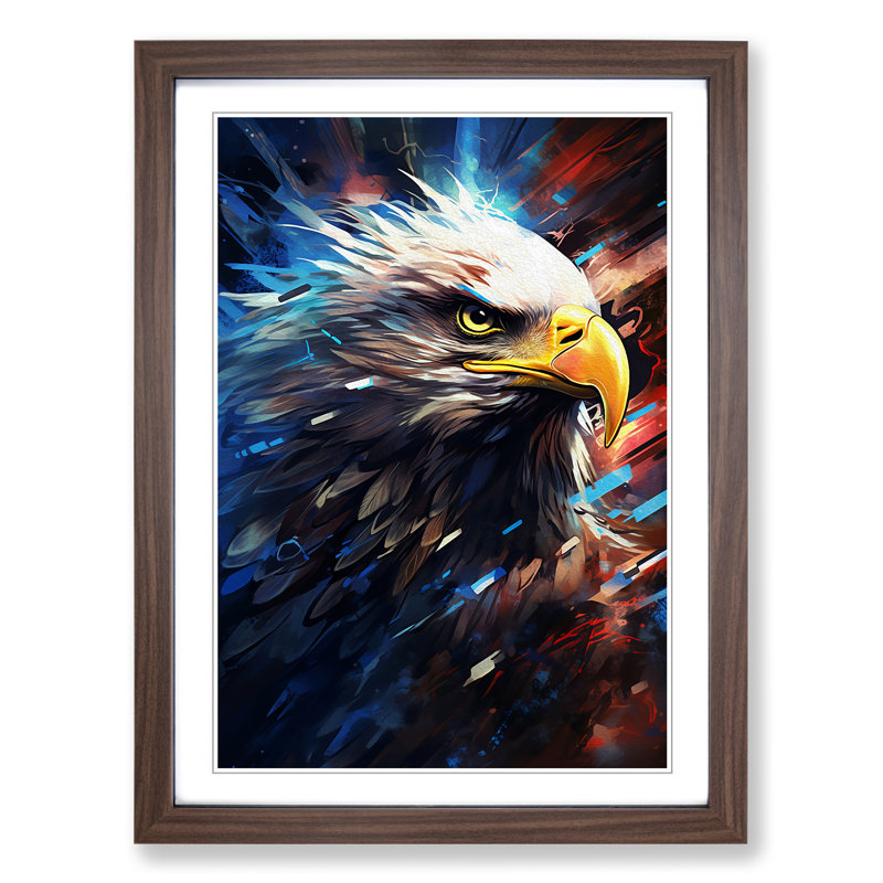 Eagle Futurism - Single Picture Frame Print on Wood, Walnut, 34" H x 25" W x 2" D