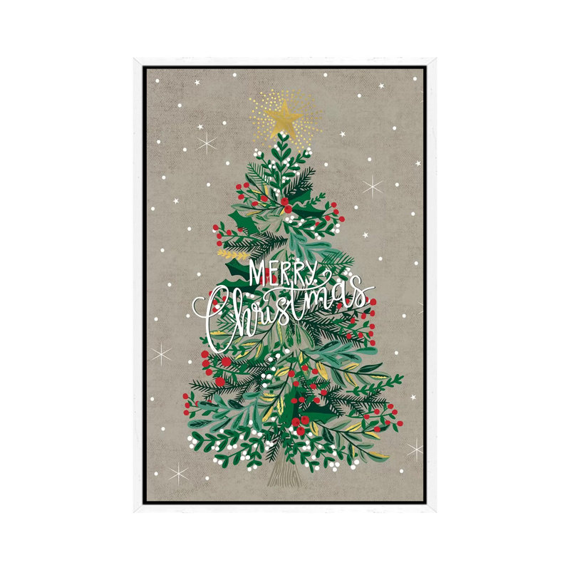 Christmas Deck The Halls IV by Caroline Alfreds - Painting on Canvas, 66.04 cm H x 45.72 cm W, White Framed