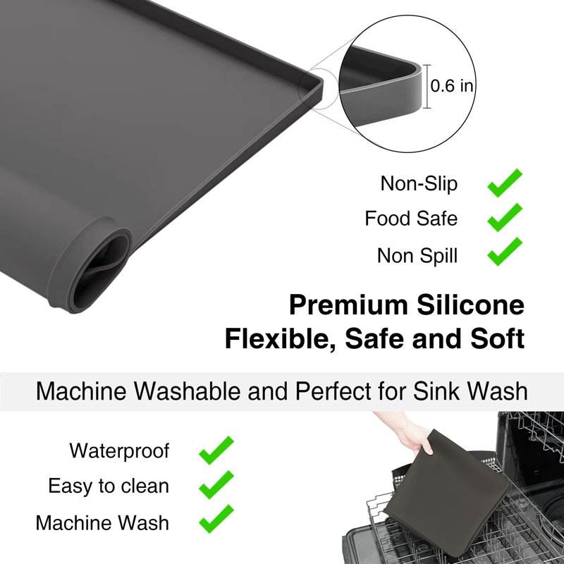 Dryer Top Protector Mat With Lint Trap Hole Cut Out Set, 26" X 18" Silicone Dryer Top Protector Mat Non-Slip Waterproof Laundry Dryer Cover(Dark Grey)
