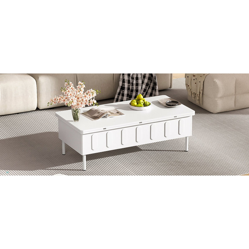 Table basse à plateau relevable avec 2 tiroirs, table basse moderne avec plateau pliable, table basse réglable multifonctionnelle avec compartiment de rangement caché pour le salon