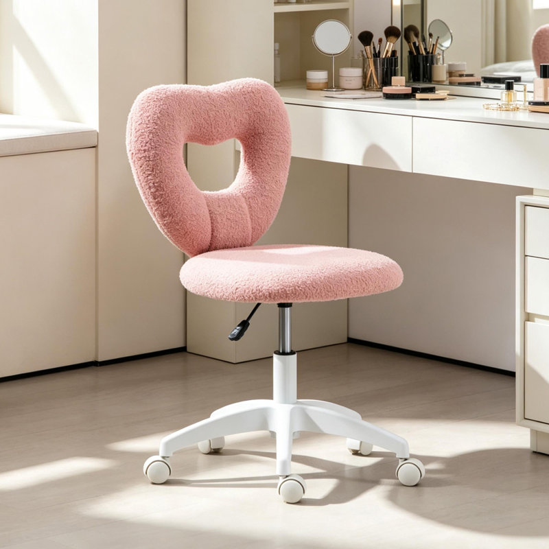 Mignon fauteuil de bureau rotatif, fauteuil pivotant à dossier en forme de cœur, fauteuil de bureau sans accoudoir, fauteuil de coiffeuse pivotant
