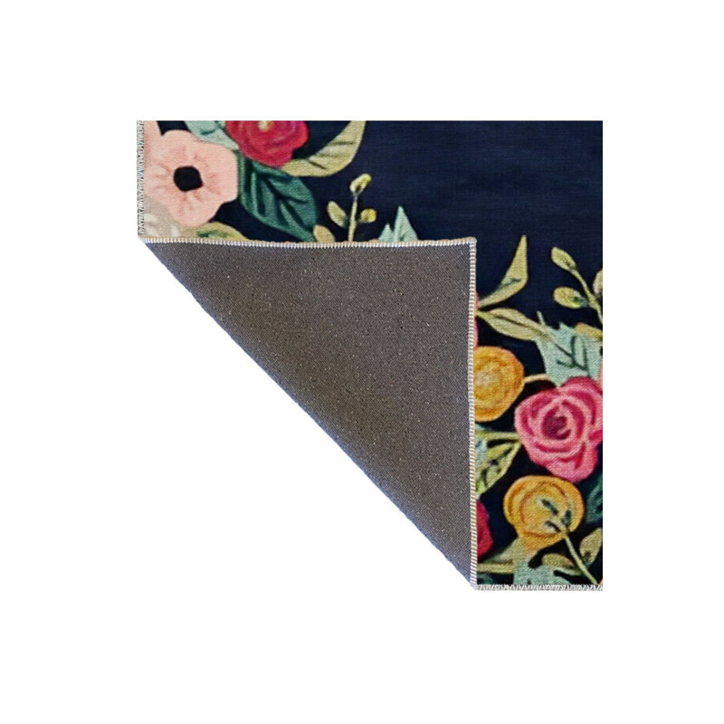 Tapis multicolore bleu marine à motif floral rose, Tapis de couloir 3 pi 3 po x 9 pi 10 po