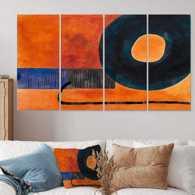 «Retro Dada», peinture orange et noire - ensemble d'art mural abstrait 4 pièces