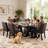 Modern 72 Inch Tempered Glass Dining Table With Curved Wood Base, No Chairs Included