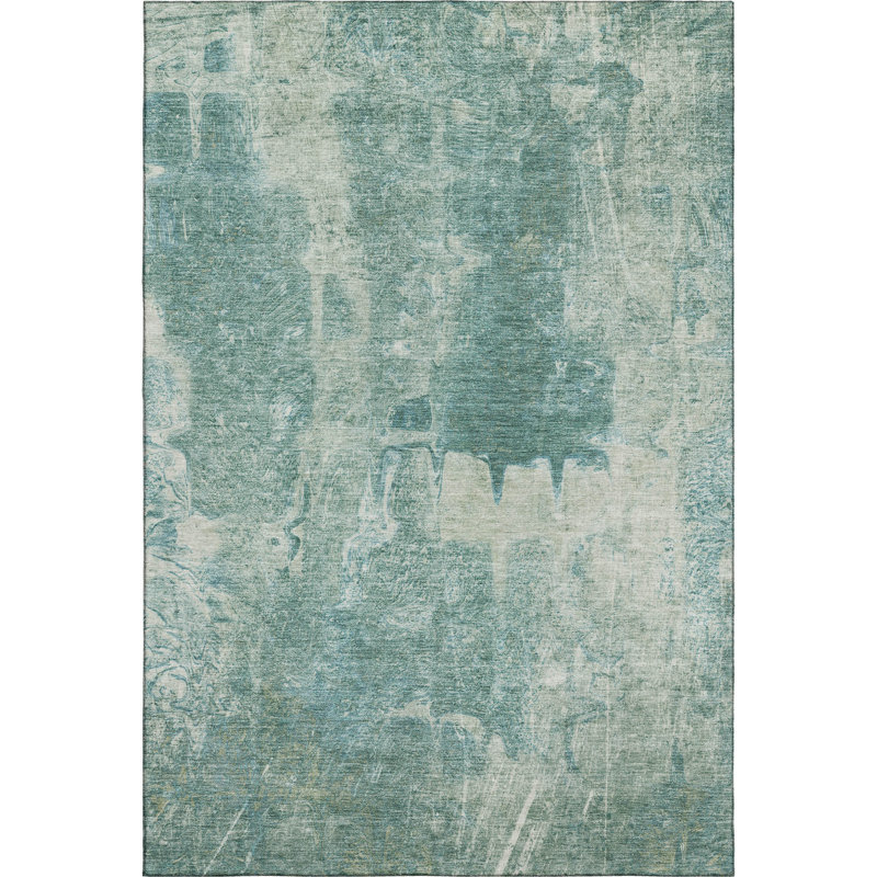 Premium Machine Washable Mayfield AMF2226 Abstract Rug, Teal, 8' x 10'