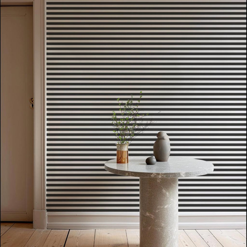 Mrs Paranjape Papers Versa Stripe Premium Matte 10' L x 24" W Wallpaper Roll, Faux Grasscloth, Non-pasted, Jet Black