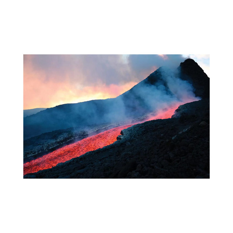 Lava Flowing From Base Of Hornito During Eruption Of Mount Etna Volcano by Richard Roscoe - Wrapped Canvas Print