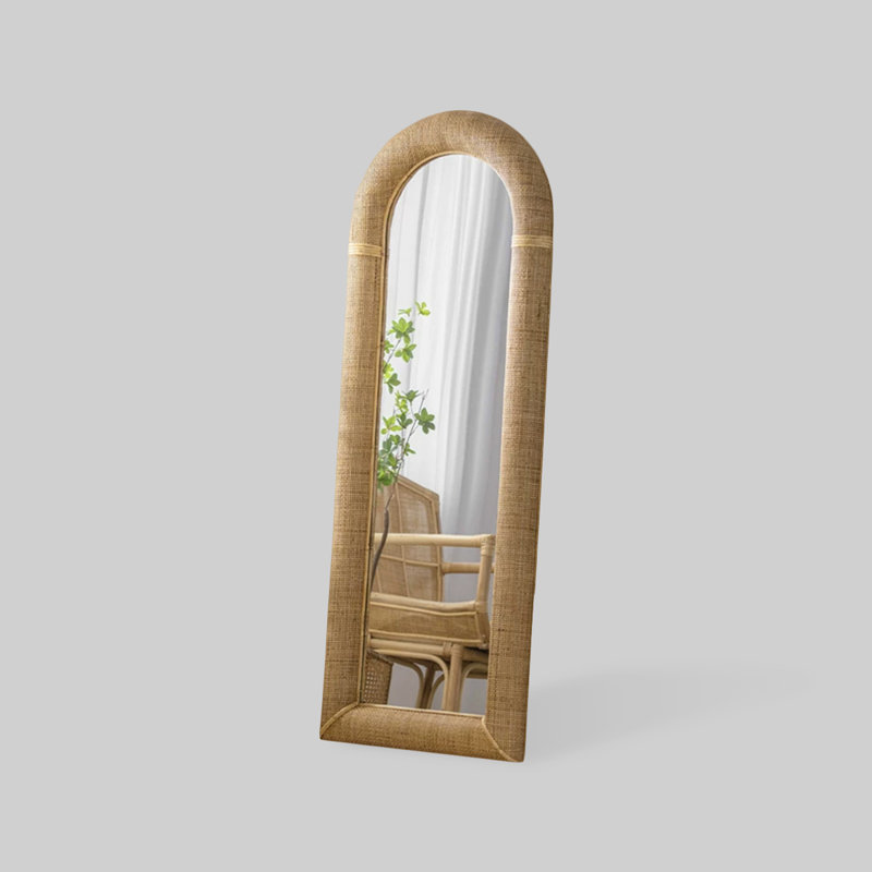 Half-Circle Rattan+Manufactured Wood Full Length Mirrors