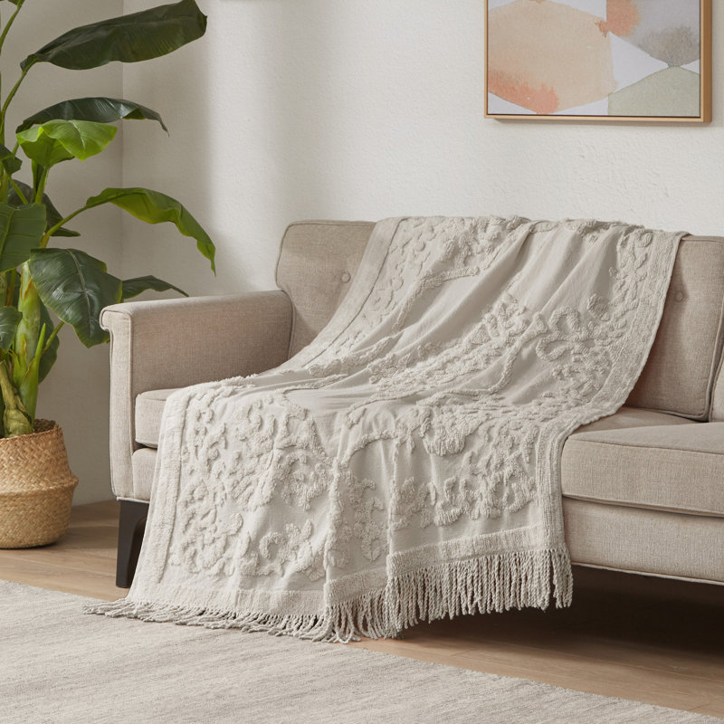 Blush Cotton Tufted Throw with Fringe Tassels