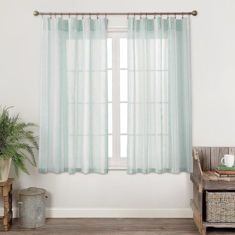 Paire de rideaux transparents avec passe-tringle Farmhouse, L 52 po x H 63 po, Turquoise