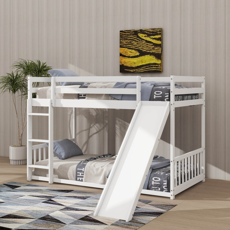 Lit superposé simple au-dessus de simple avec barrière de sécurité et barrière pratique, Blanc
