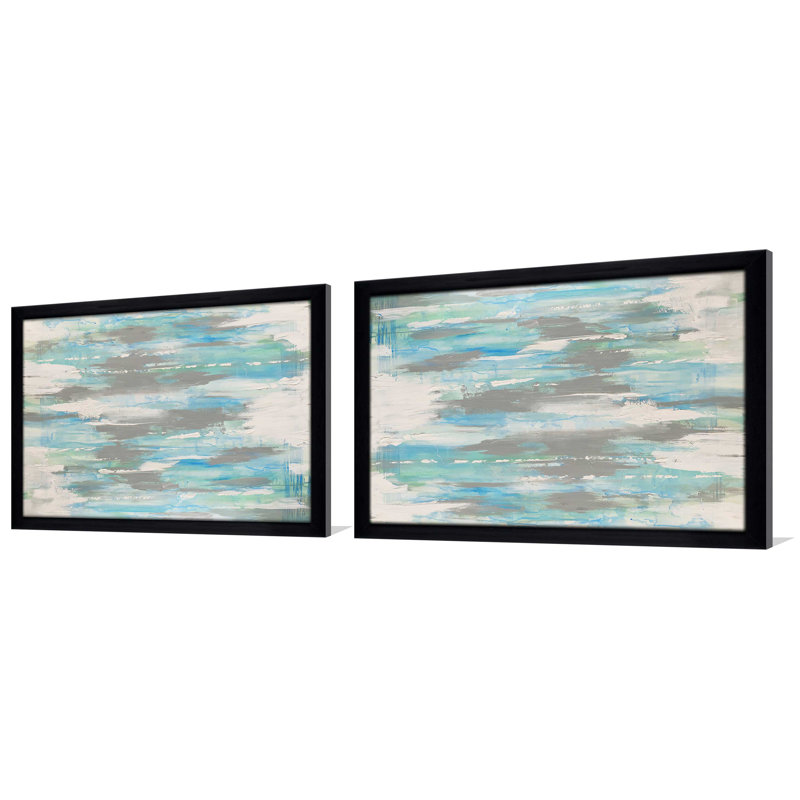 «Blue Gaze» (carré) - impression de 2 pièces, Cadre noir, H 21,5 po x l 67 po x P 0,75 po