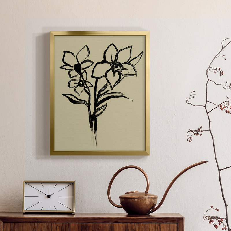 Encre florale I - Toile encadrée de qualité supérieure - prête à être accrochée