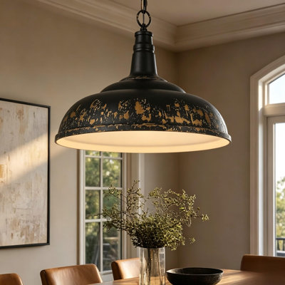 1-Light Distressed Black Dome Pendant Light for Dining Room