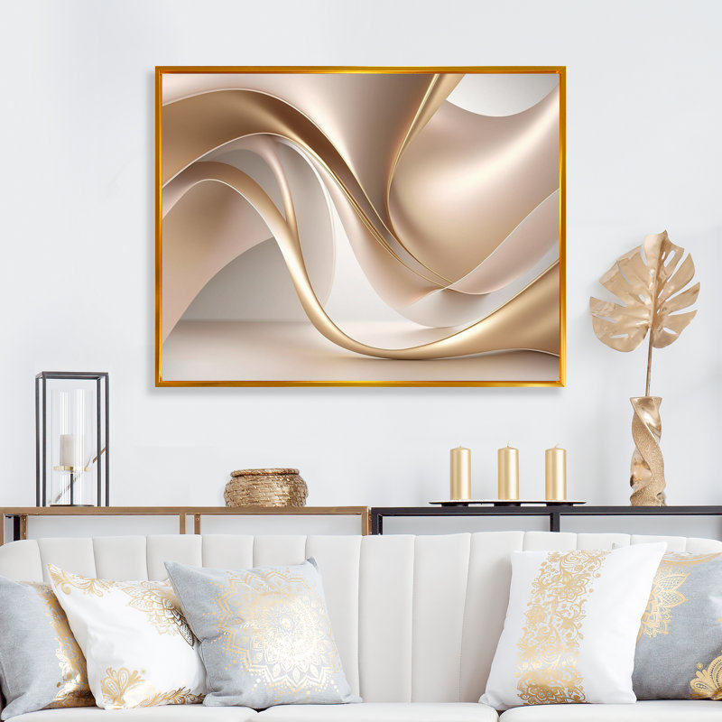Ghent - Abstract Liquid Ink Wall Art for Living Room, Gold, Floater Framed Print, 30" H x 40" W
