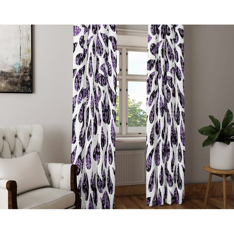 Panneau de rideau semi-transparent Paisley, l 20 po x L 52 po, Noir/mauve