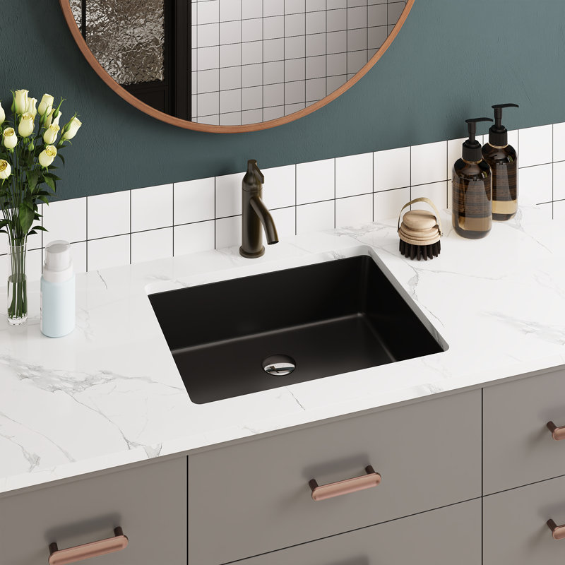 DeerValley Ursa 20" X 15.6" Rectangular Vitreous China Undermount Bathroom Sink with Overflow, Black