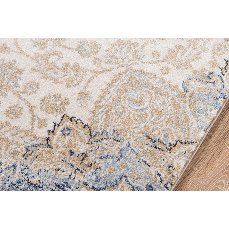 Tapis beige / bleu Moscow Loom, Rectangle 5 pi 3 po x 7 pi 6 po