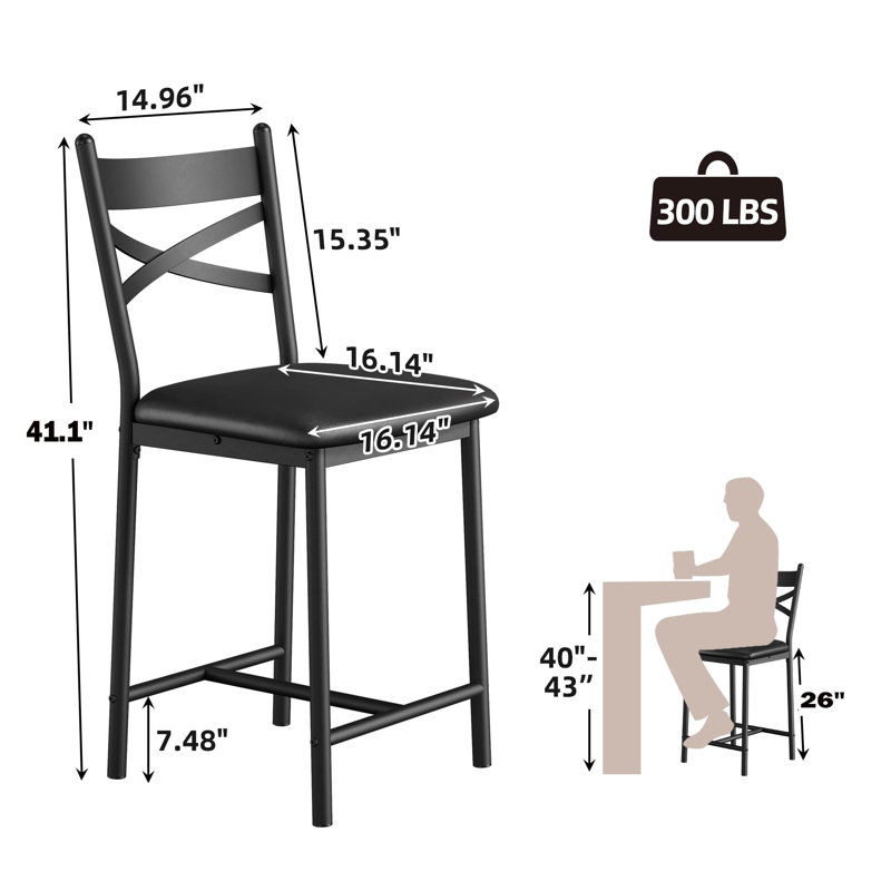 Bar Stools Set of 4, 26" Counter Height PU Leather Stools with X-Back Design & Footrest, 4, Black