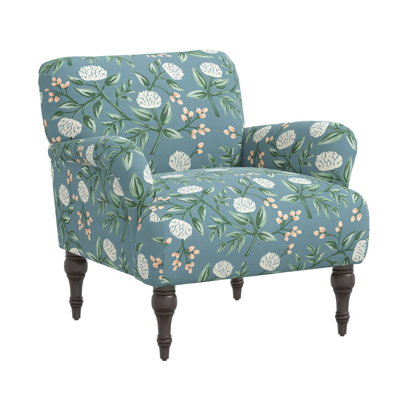 Rifle Paper Co. x Cloth & Company Bristol Armchair, Rpc Peonies Emerald Linen, Espresso