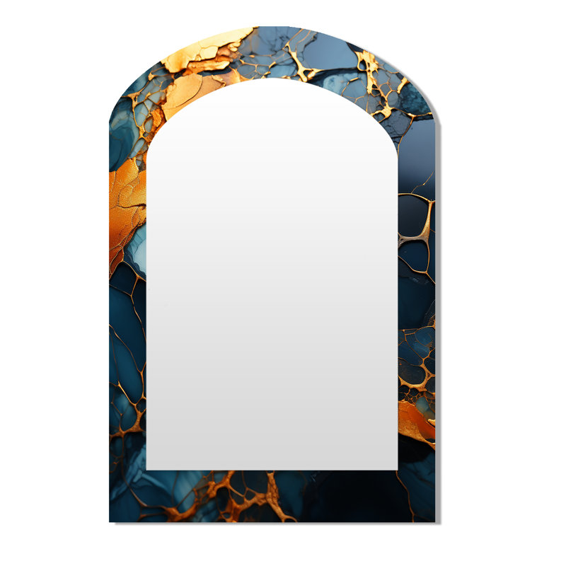 Gold and green topaz Agate Granite III - Abstract Asymmetrical Unique Wall Mirror, Modern Arch Mirror, Printed Metal Art