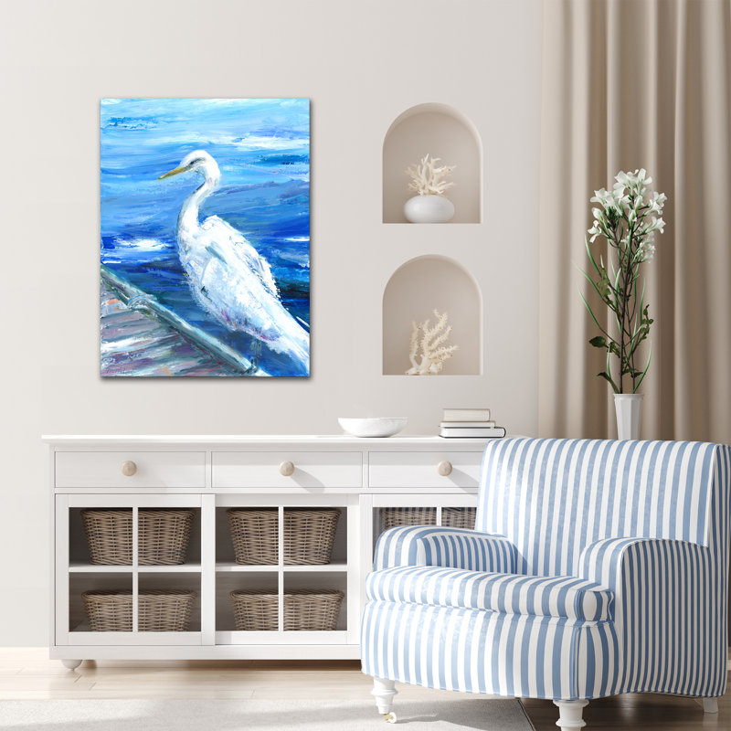 «Heron on Deck» par Dana McMillan, reproduction sur toile tendue, H 40 po x l 30 po x P 1,5 po