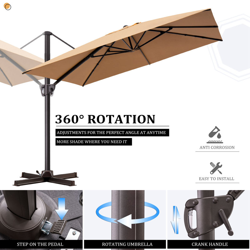 Parasol en porte-à-faux 11 pi x 9 pi avec base, Tanné