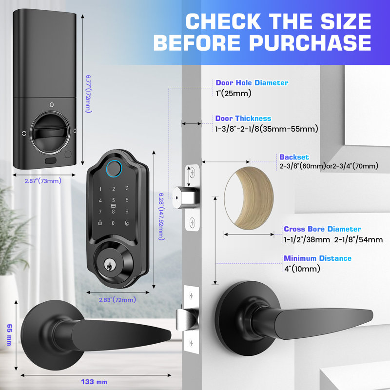 Smart Locks for Front Door, Built-in WiFi Deadbolt, App Remote Control, Touchscreen Keypad, 8 Months Battery, Black