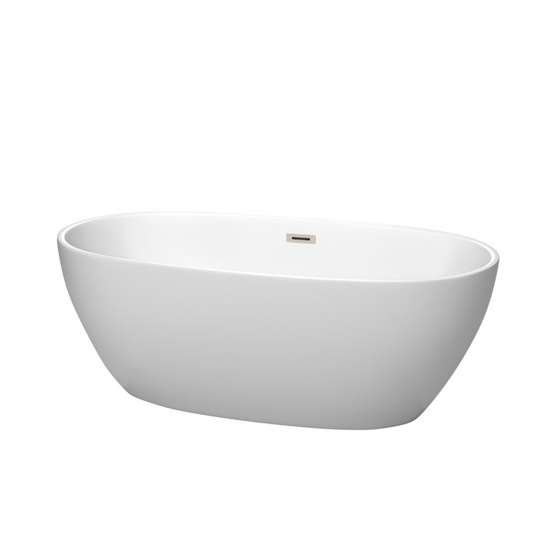 Juno 63'' x 32'' Soaking Acrylic Bathtub, Matte White/Brushed Nickel