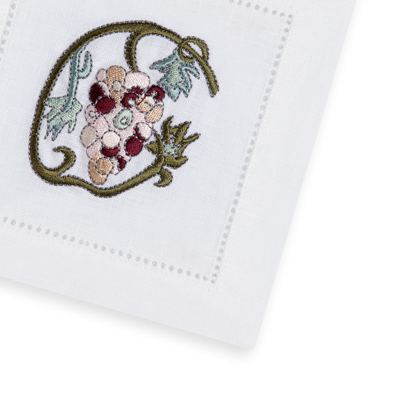 Fruit Motif Embroidered Linen Cocktail Napkins